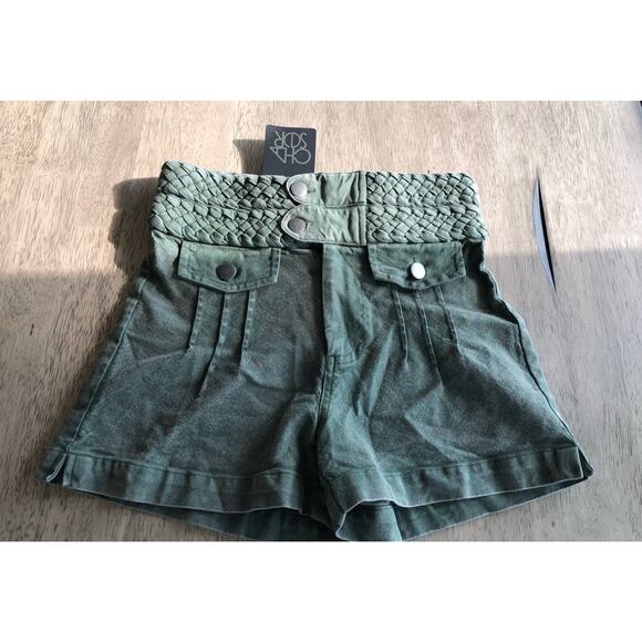 Chaser Olive Green Vintage Canvas Braided Waist High Rise Cargo Shorts - S - Picture 3 of 5